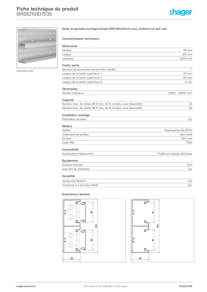 Image Hager Fiche technique du produit BR652101D7035 | Hager Suisse