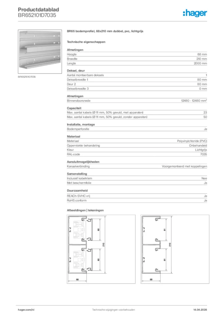 Afbeelding Hager Productdatablad BR652101D7035 | Hager Nederland