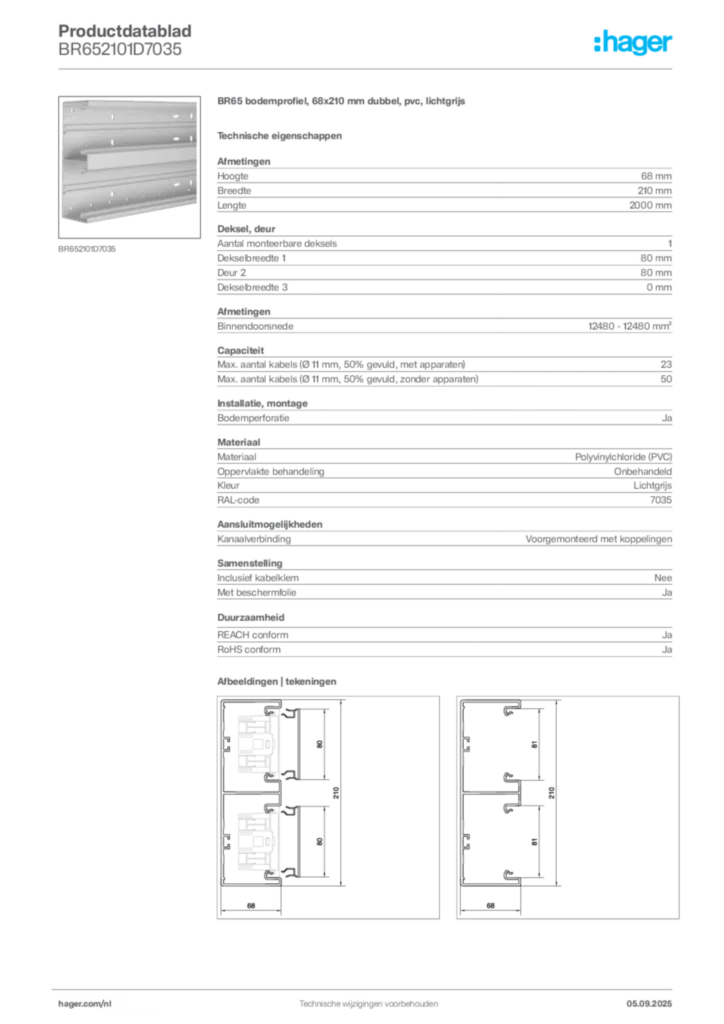 Afbeelding Hager Productdatablad BR652101D7035 | Hager Nederland
