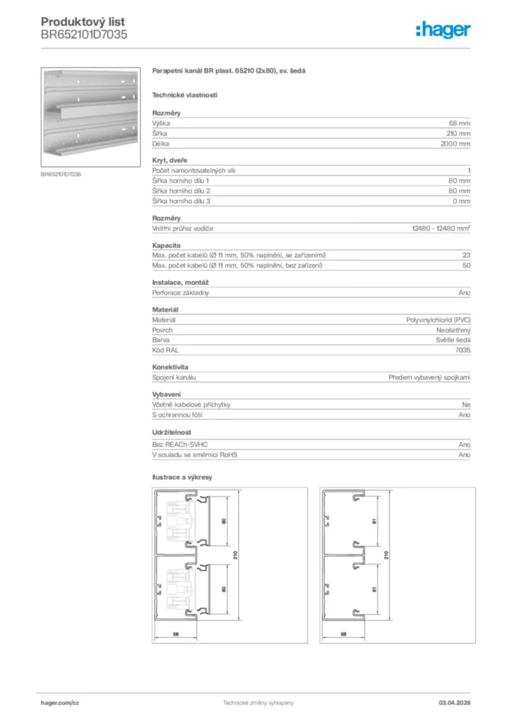 Obrázek Hager Product data sheet BR652101D7035 | Hager