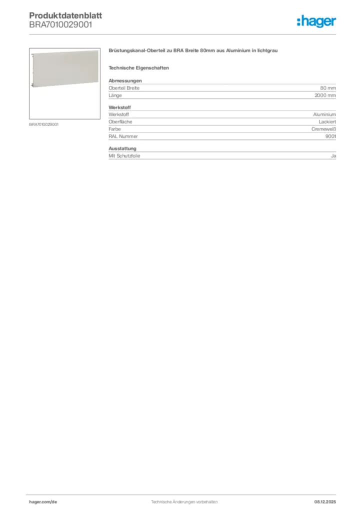 Bild Hager Produktdatenblatt BRA7010029001 | Hager Deutschland