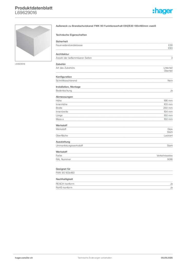 Bild Hager Produktdatenblatt L69629016 | Hager Schweiz