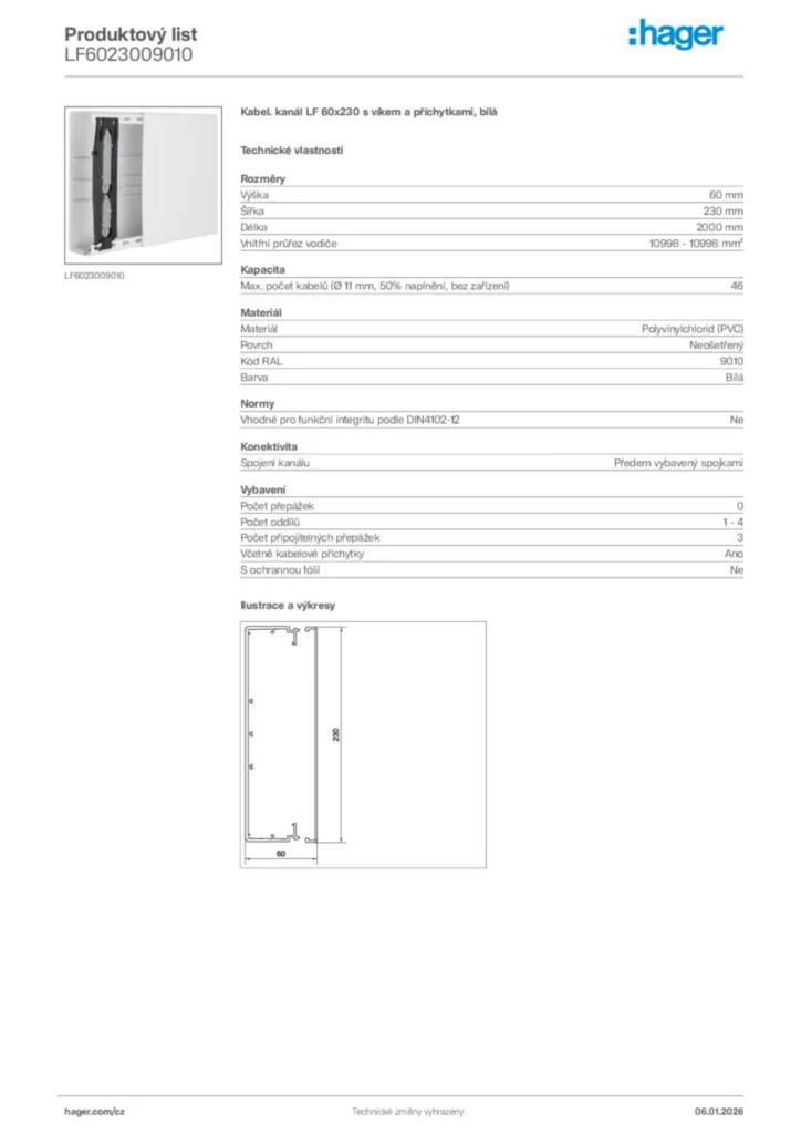 Obrázek Hager Product data sheet LF6023009010 | Hager