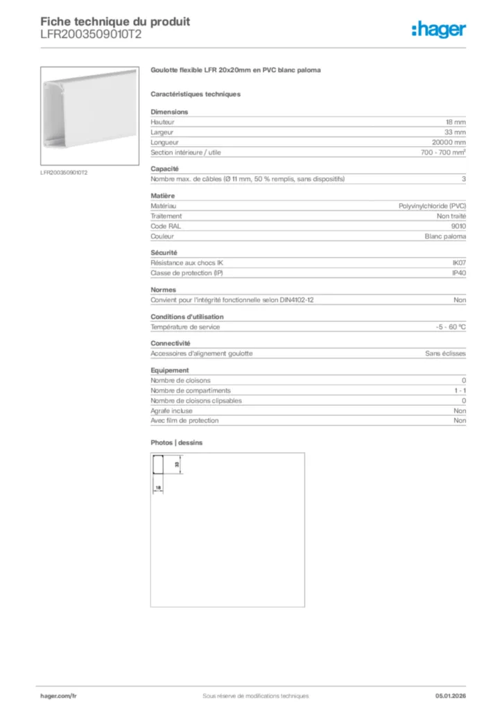 Image Hager Fiche technique du produit LFR2003509010T2 | Hager France