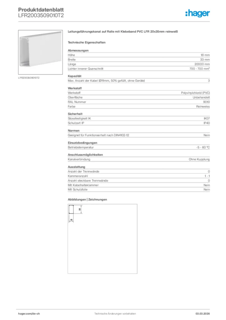 Bild Hager Produktdatenblatt LFR2003509010T2 | Hager Schweiz
