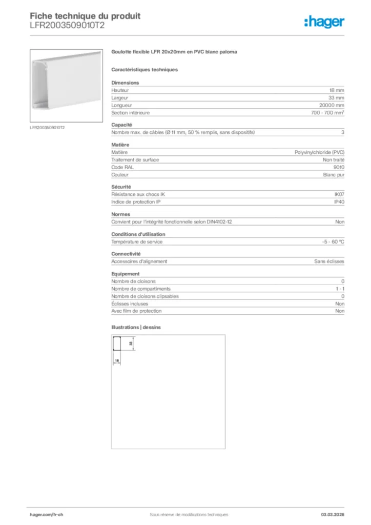 Image Hager Fiche technique du produit LFR2003509010T2 | Hager Suisse