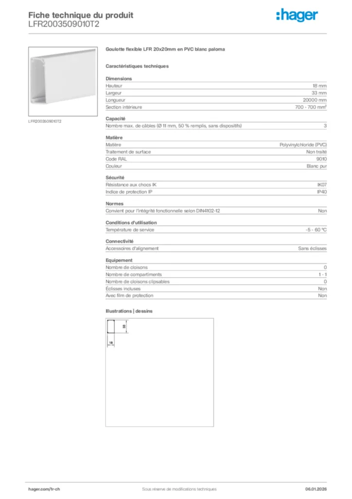 Image Hager Fiche technique du produit LFR2003509010T2 | Hager Suisse