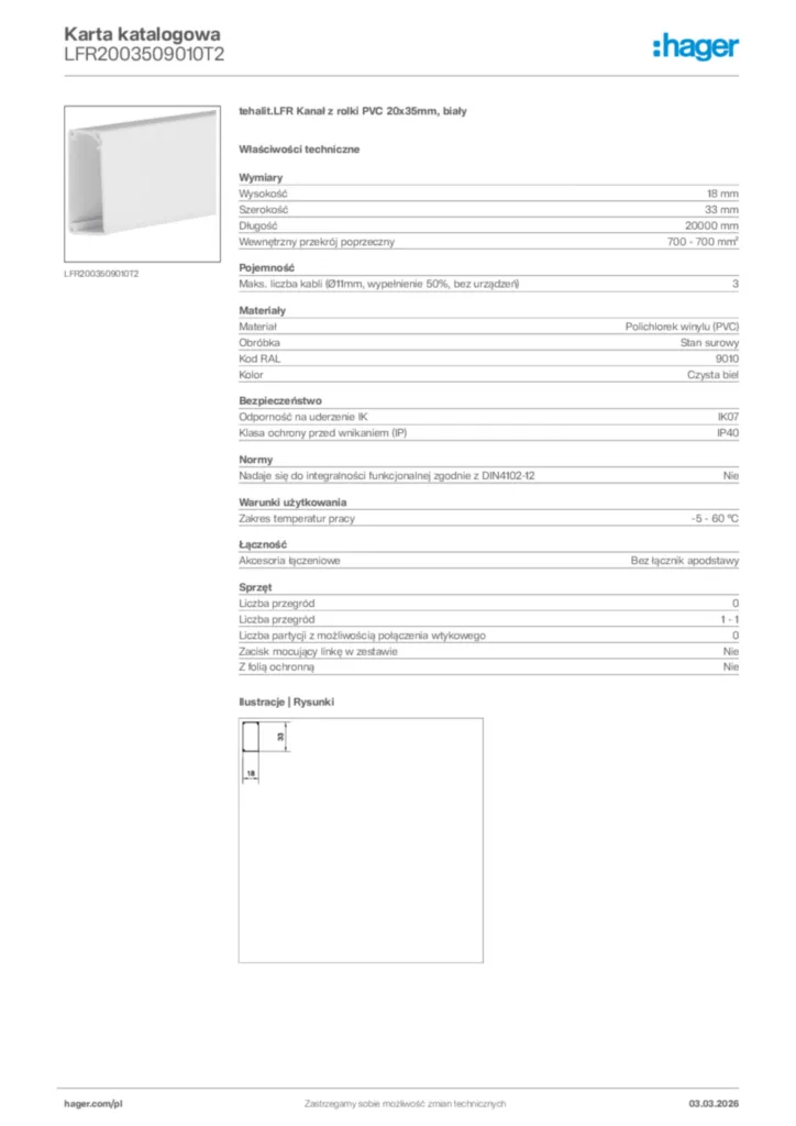 Zdjęcie Hager Karta katalogowa LFR2003509010T2 | Hager Polska