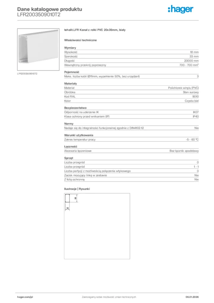 Zdjęcie Hager Karta katalogowa LFR2003509010T2 | Hager Polska