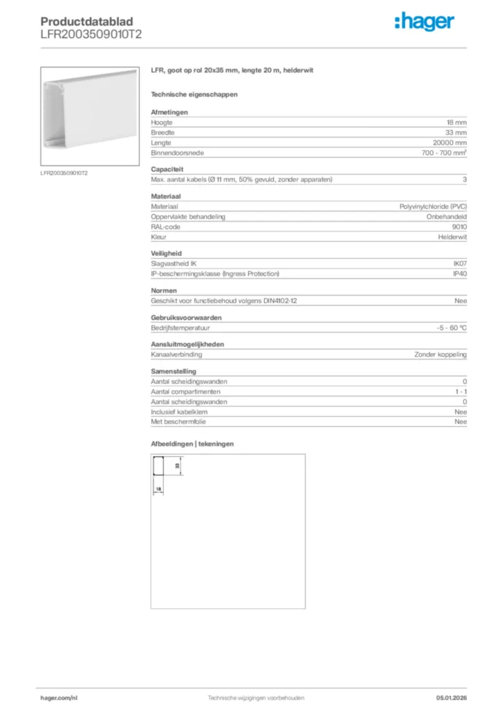 Afbeelding Hager Productdatablad LFR2003509010T2 | Hager Nederland