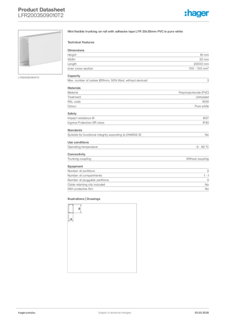 Image Hager Product data sheet LFR2003509010T2  | Hager Australia