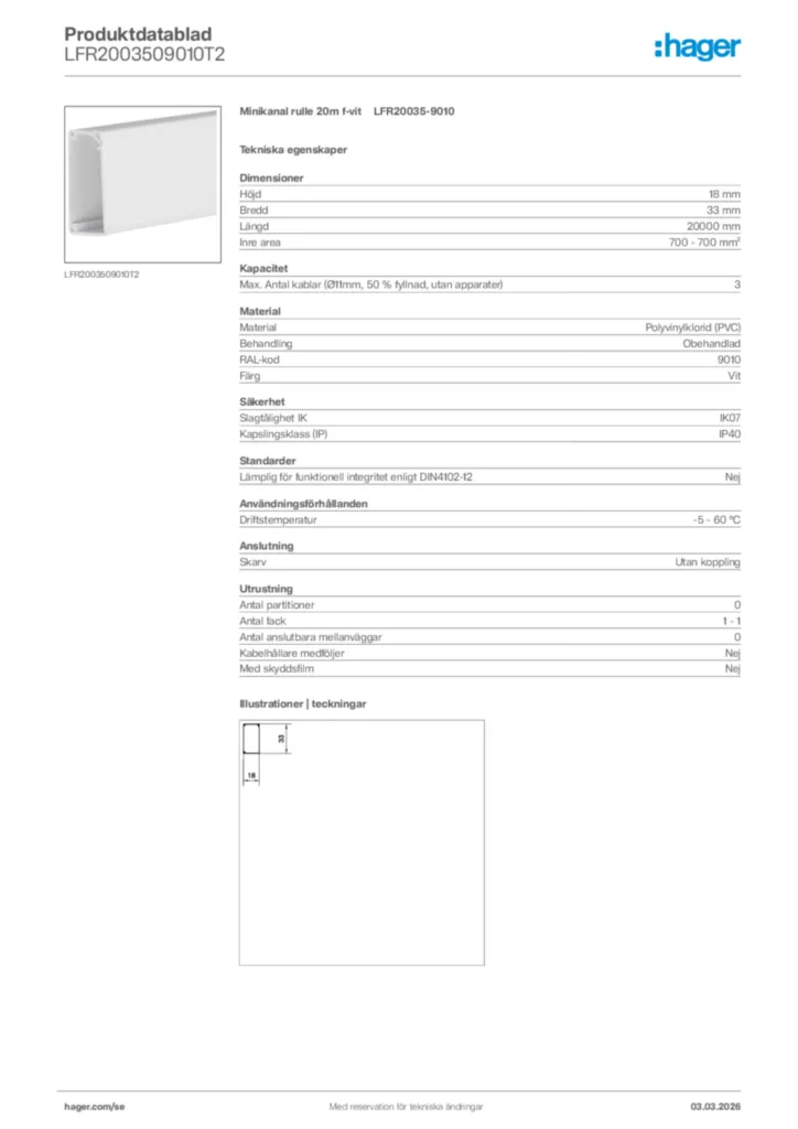 Bild Hager Produktdatablad LFR2003509010T2 | Hager Sverige