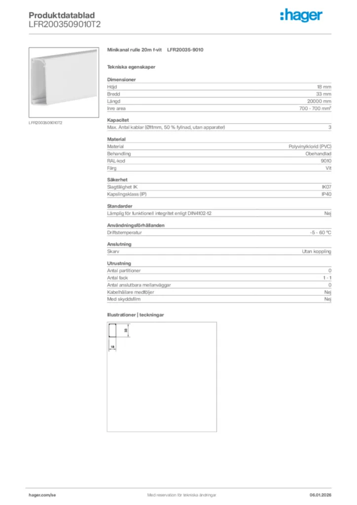 Bild Hager Produktdatablad LFR2003509010T2 | Hager Sverige