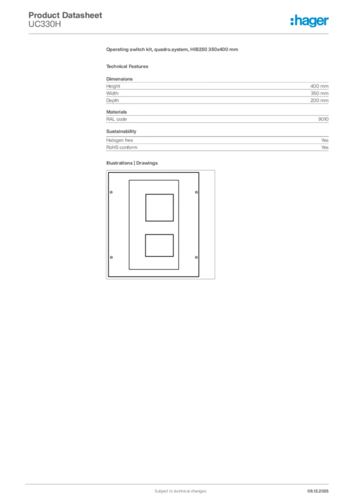 Image Hager Product data sheet UC330H  | Hager Africa