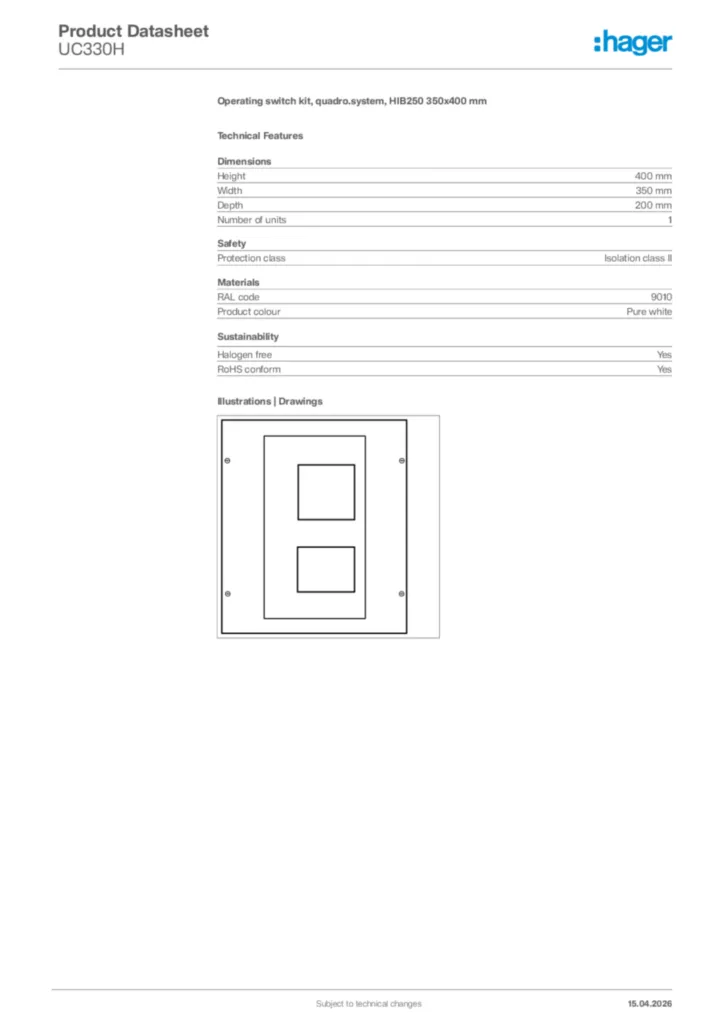 Image Hager Product data sheet UC330H  | Hager Africa
