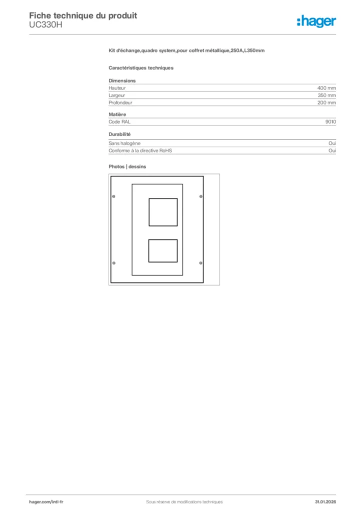 Image Hager Fiche technique du produit UC330H | Hager Afrique