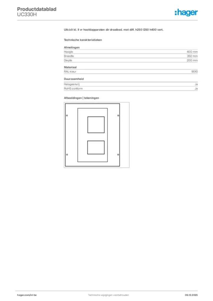 Afbeelding Hager Productdatablad UC330H | Hager Belgium