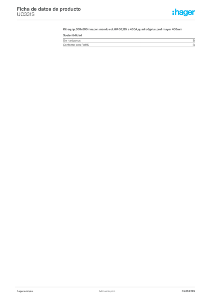 Imagen Hager Ficha de datos de producto UC331S | Hager España