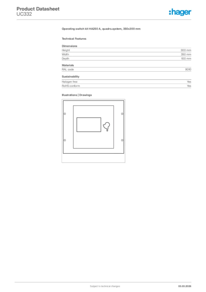 Image Hager Product data sheet UC332  | Hager Africa