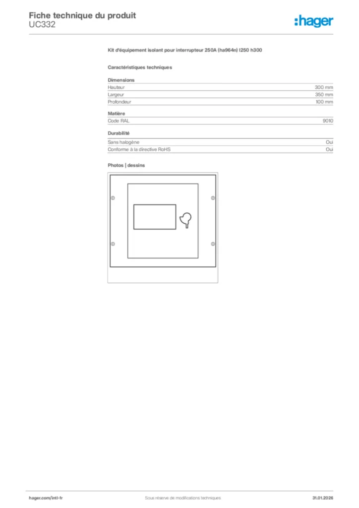 Image Hager Fiche technique du produit UC332 | Hager Afrique