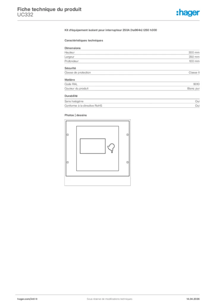 Image Hager Fiche technique du produit UC332 | Hager Afrique