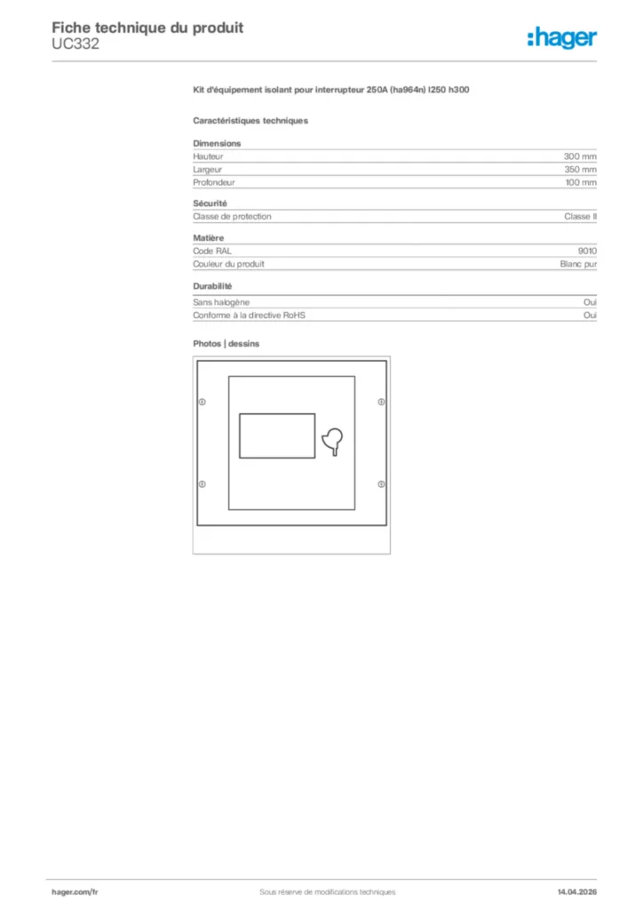 Image Hager Fiche technique du produit UC332 | Hager France