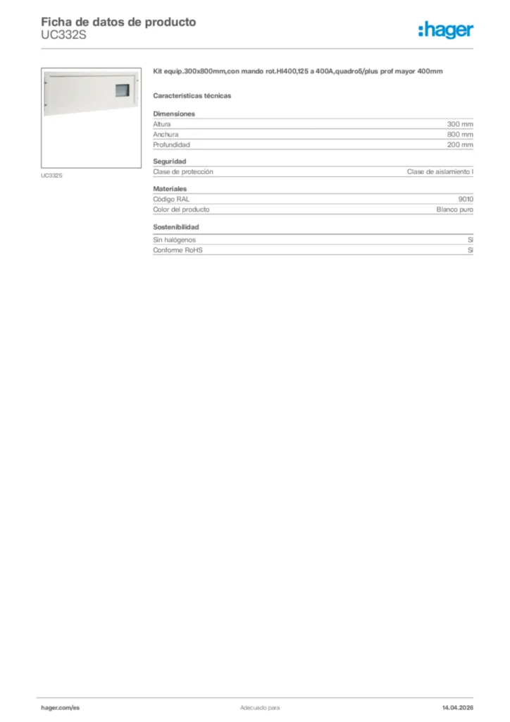 Imagen Hager Ficha de datos de producto UC332S | Hager España