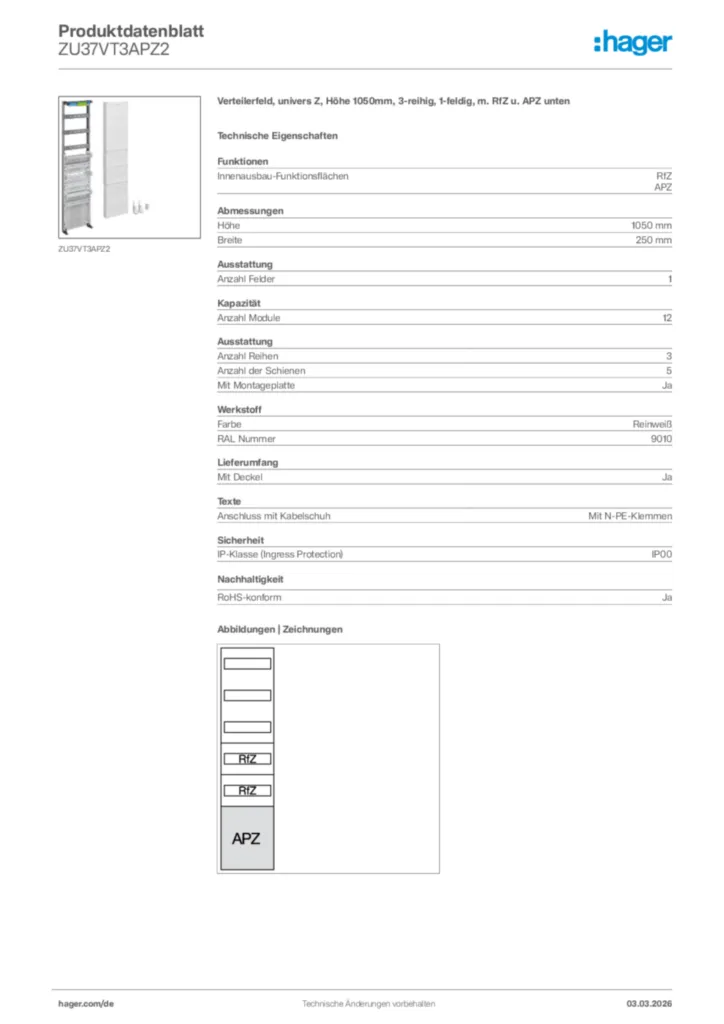 Bild Hager Produktdatenblatt ZU37VT3APZ2 | Hager Deutschland