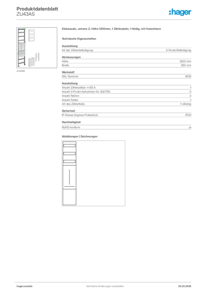 Bild Hager Produktdatenblatt ZU43AS | Hager Deutschland
