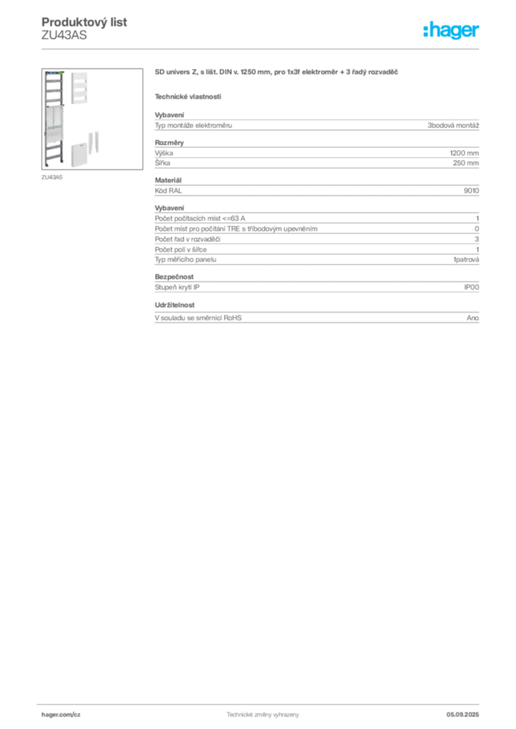 Obrázek Hager Produktový list ZU43AS | Hager