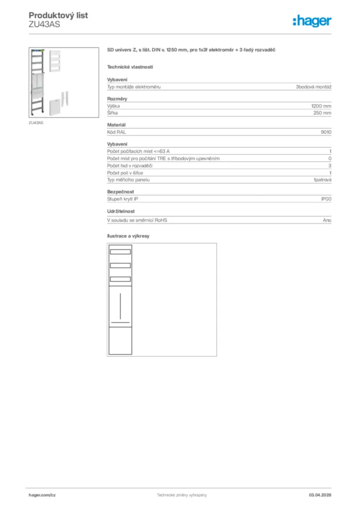 Obrázek Hager Product data sheet ZU43AS | Hager