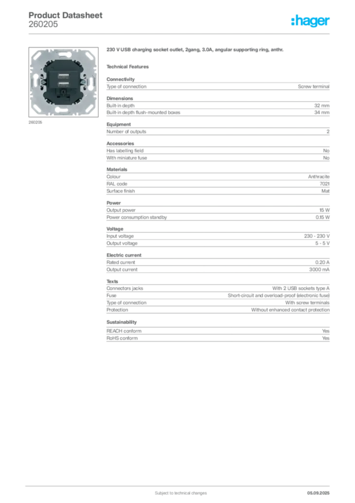 Image Hager Product data sheet 260205  | Hager
