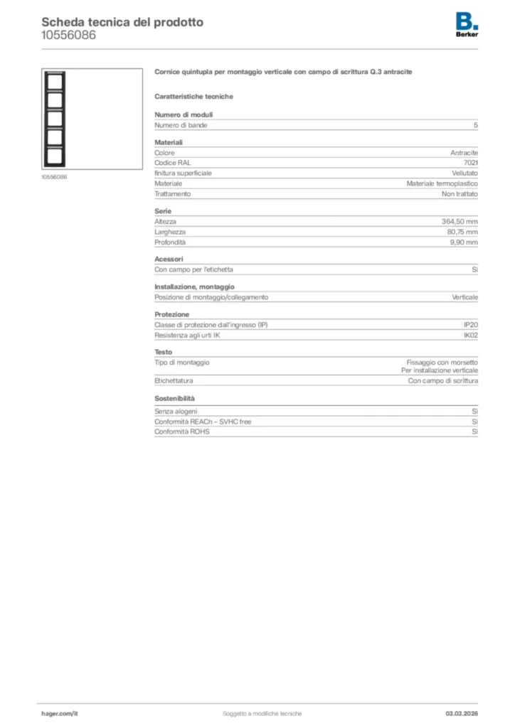 Immagine Berker Scheda tecnica del prodotto 10556086 | Hager Italia