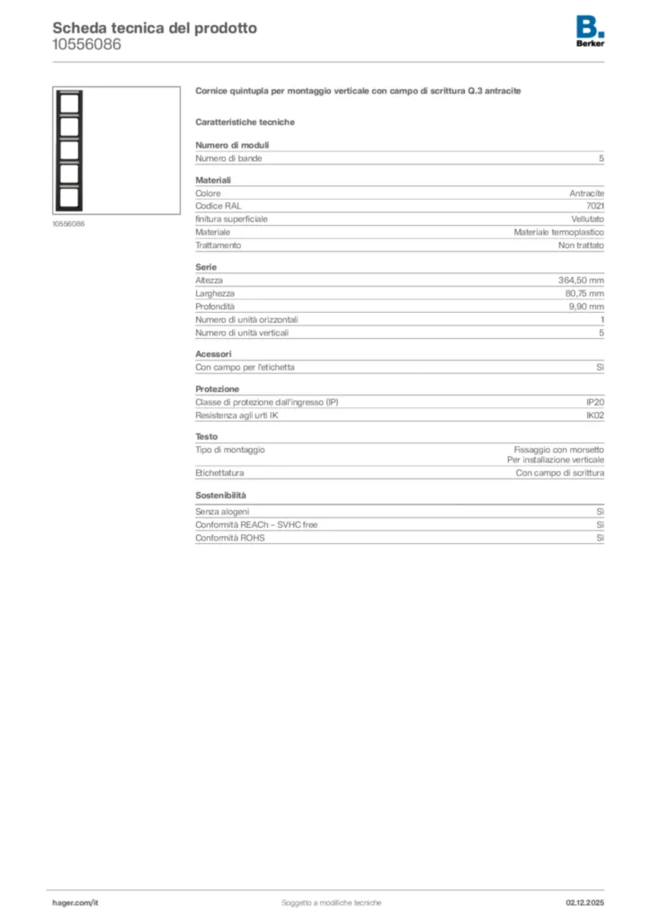 Immagine Berker Scheda tecnica del prodotto 10556086 | Hager Italia