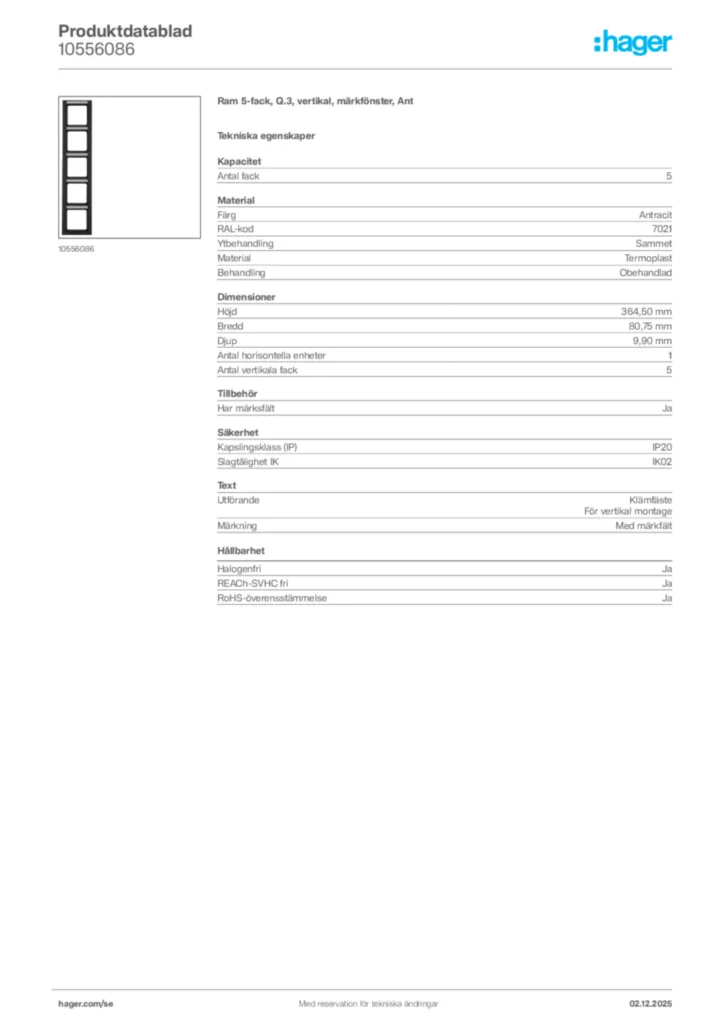 Bild Hager Produktdatablad 10556086 | Hager Sverige
