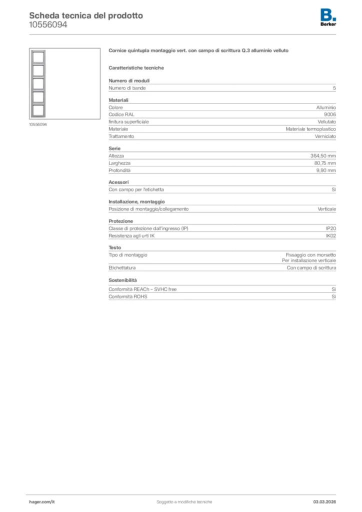 Immagine Berker Scheda tecnica del prodotto 10556094 | Hager Italia