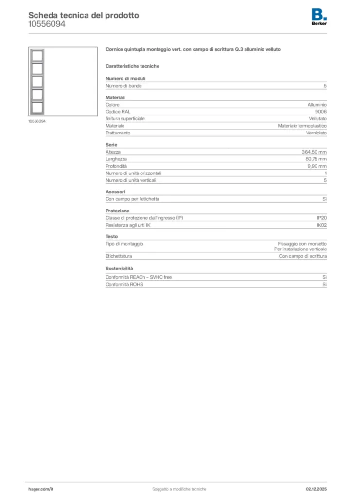 Immagine Berker Scheda tecnica del prodotto 10556094 | Hager Italia