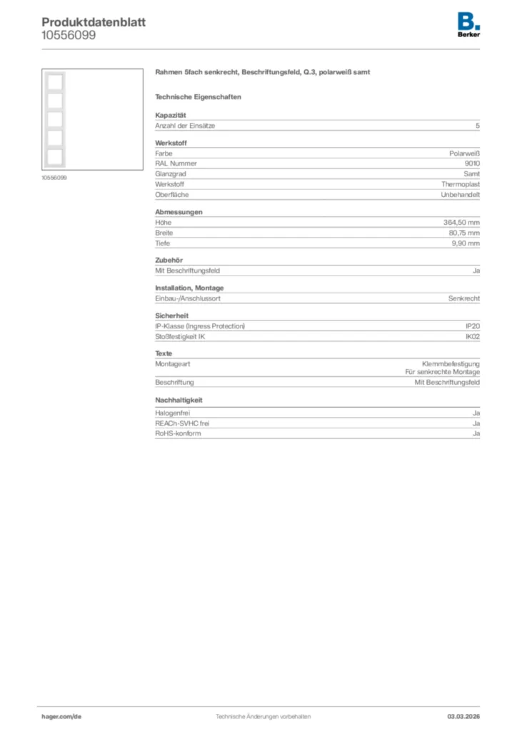 Bild Berker Produktdatenblatt 10556099 | Hager Deutschland