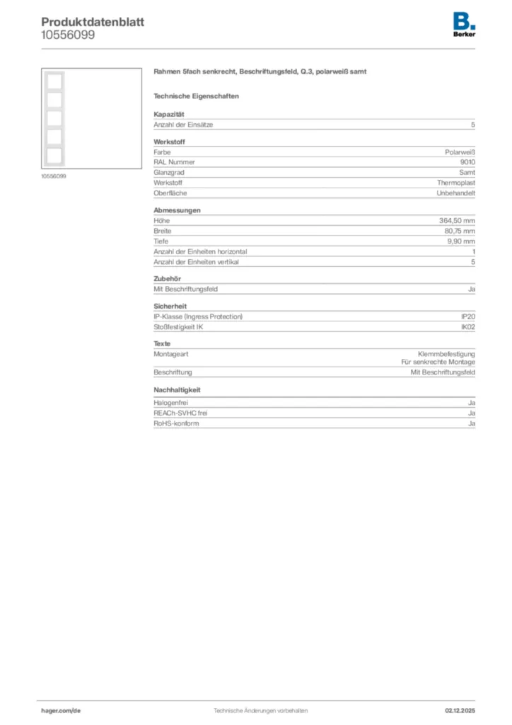 Bild Berker Produktdatenblatt 10556099 | Hager Deutschland