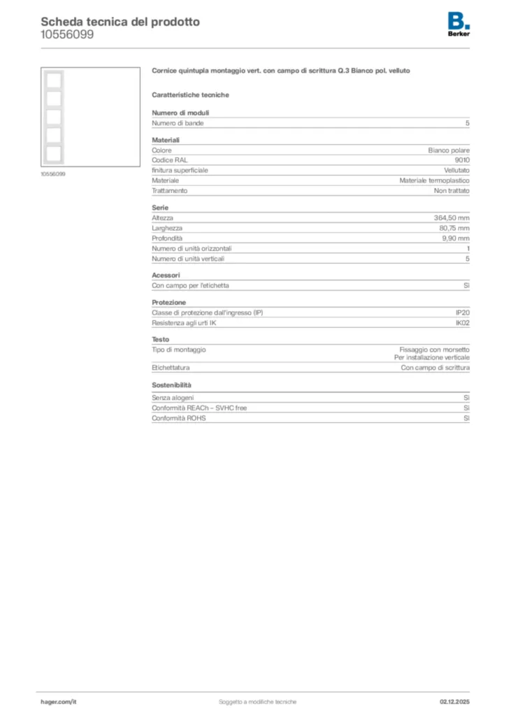 Immagine Berker Scheda tecnica del prodotto 10556099 | Hager Italia