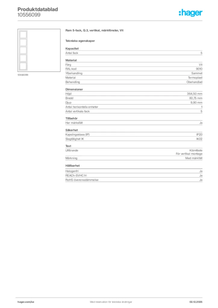 Bild Hager Produktdatablad 10556099 | Hager Sverige