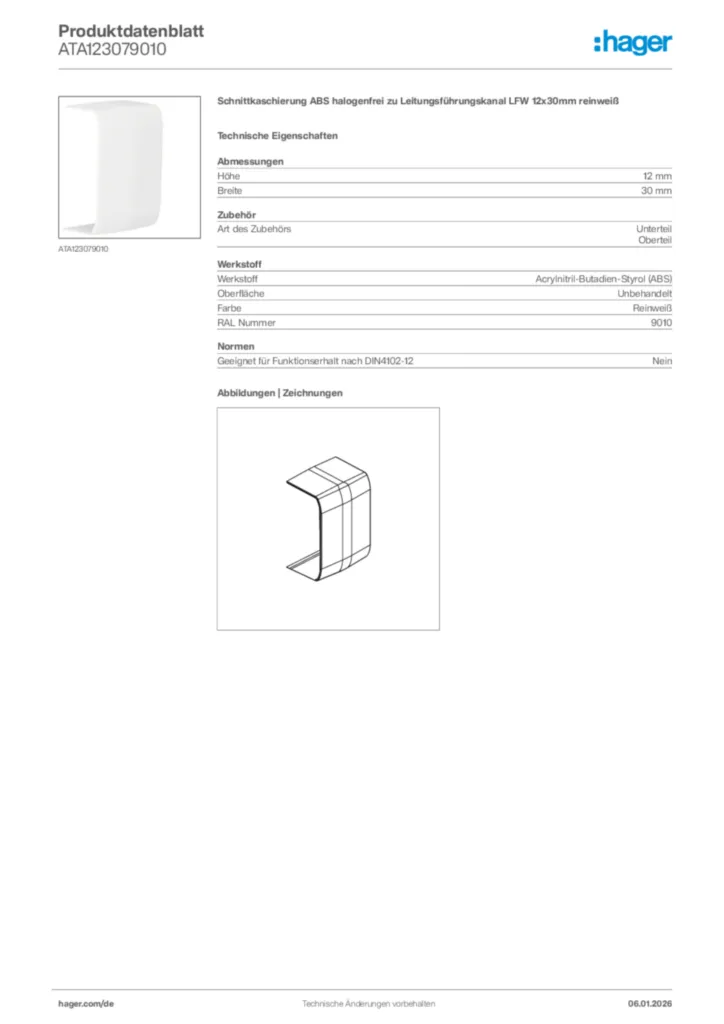 Bild Hager Produktdatenblatt ATA123079010 | Hager Deutschland