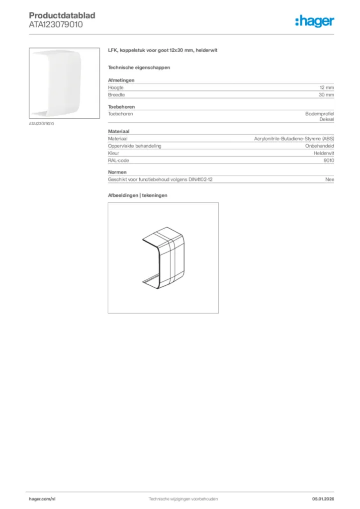 Afbeelding Hager Productdatablad ATA123079010 | Hager Nederland