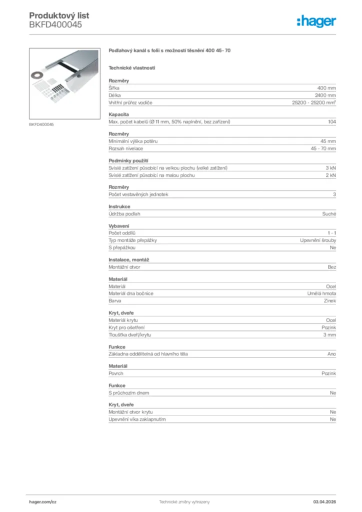 Obrázek Hager Product data sheet BKFD400045 | Hager