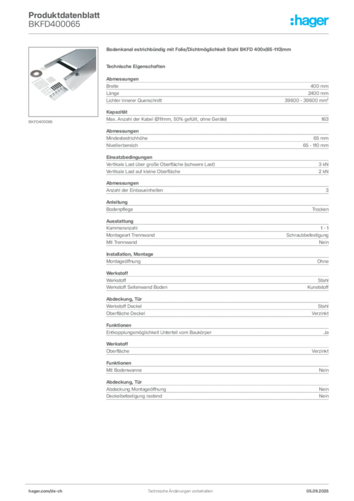 Bild Hager Produktdatenblatt BKFD400065 | Hager Schweiz