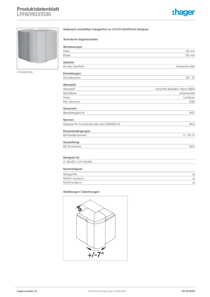 Bild Hager Produktdatenblatt LFF6011037035 | Hager Schweiz