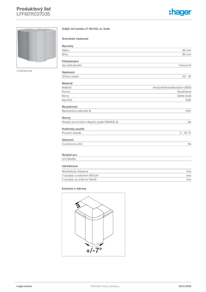 Obrázek Hager Product data sheet LFF6011037035 | Hager