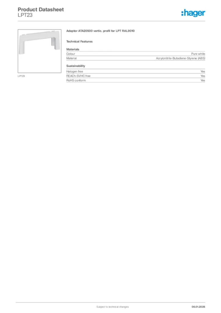 Image Hager Product data sheet LPT23  | Hager Africa