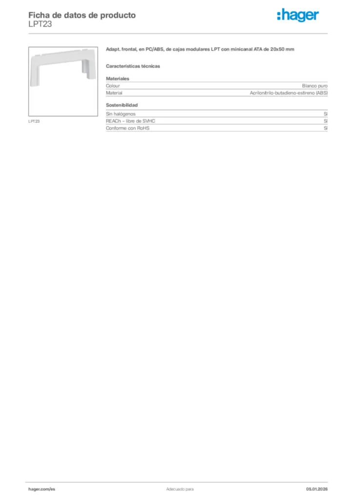 Imagen Hager Ficha de datos de producto LPT23 | Hager España