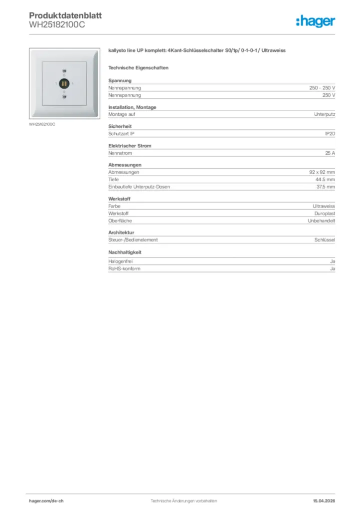 Bild Hager Produktdatenblatt WH25182100C | Hager Schweiz